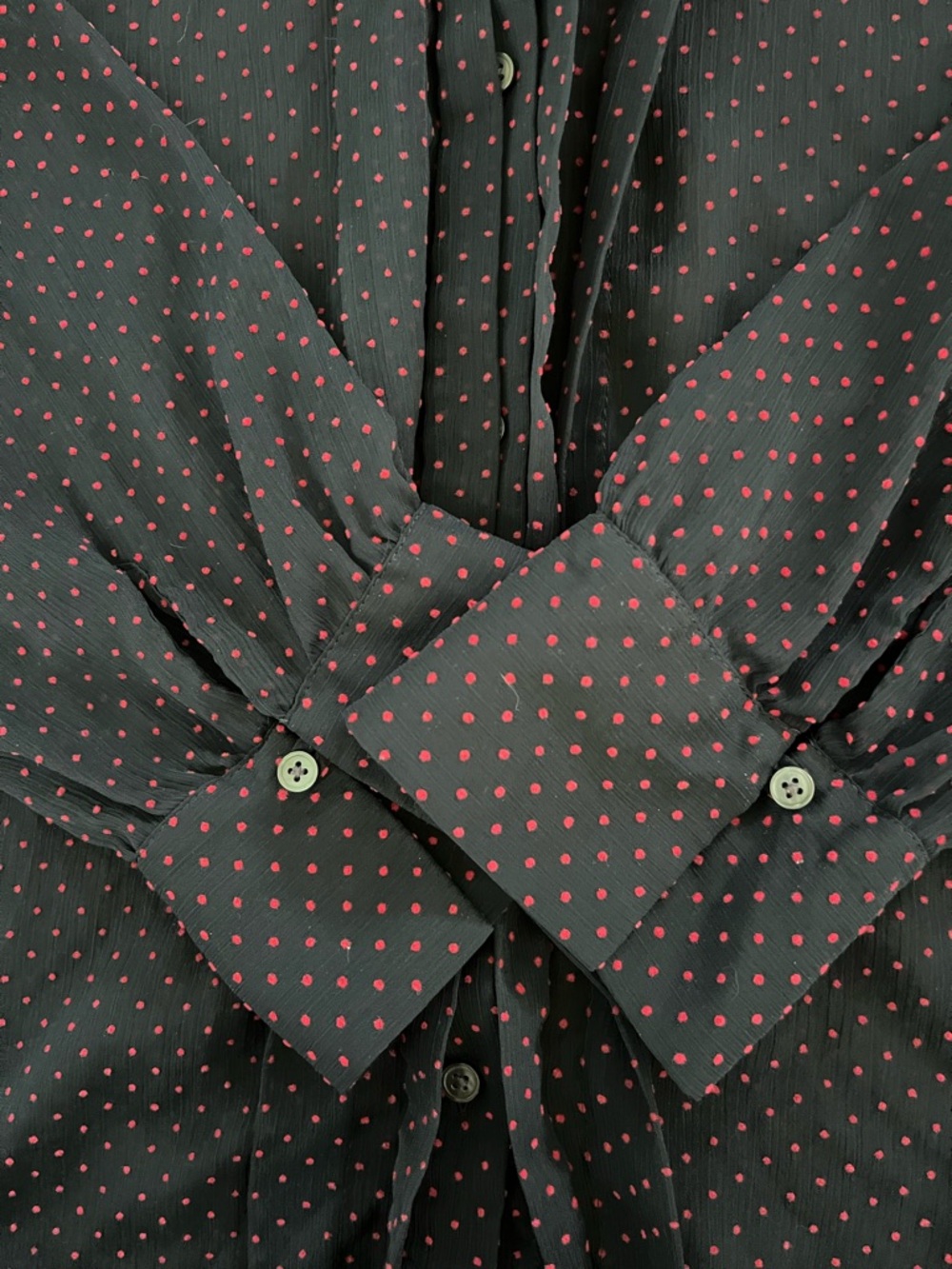 Banana Republic black with red polka dots, sheer size M blouse